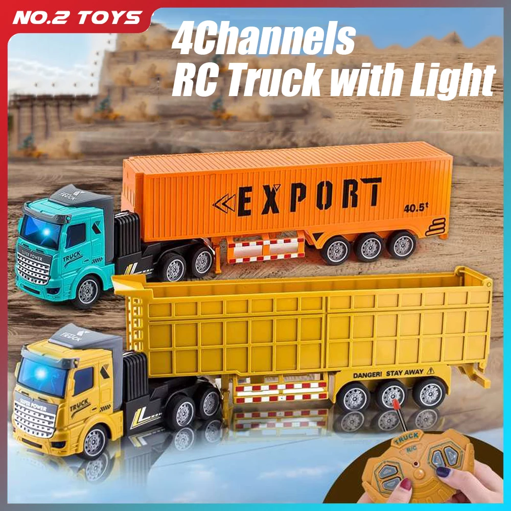 Heavy Equipment Vehicles - รถบรรทุกคอนเทนเนอร์ของเล่นบังคับวิทยุ 1/48 สำหรับเด็ก รถบรรทุกขนส่งหนักแบบไร้สาย รถกึ่งพ่วง รถบรรทุกน้ำมัน